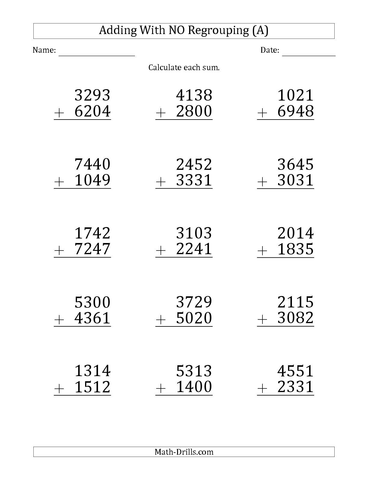 4 Digit Addition Without Regrouping Worksheets Math Worksheets 