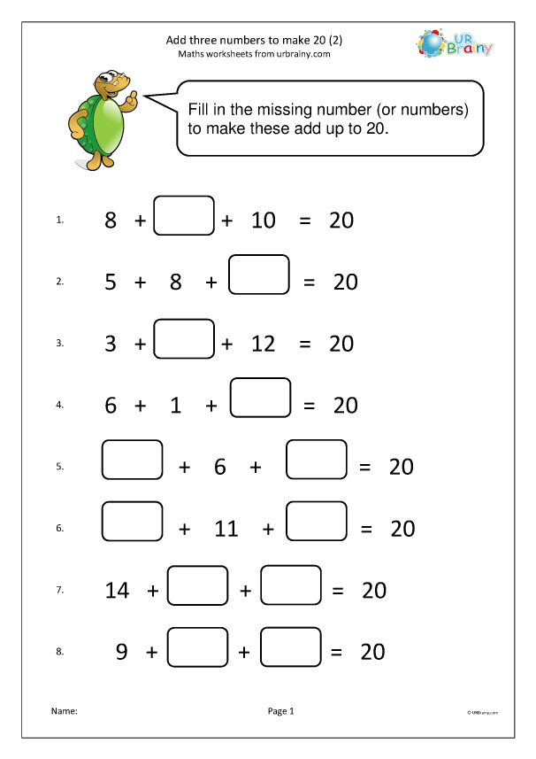 Add Three Numbers To Make 20 2 Addition Year 2 aged 6 7 By 