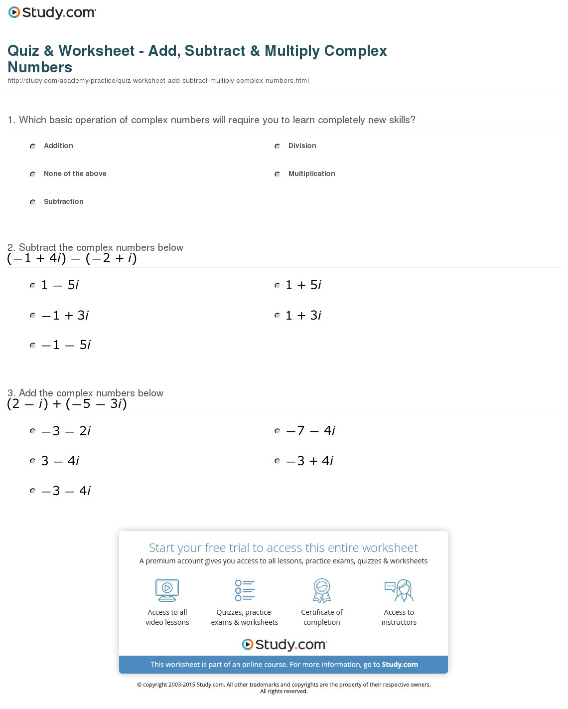 Adding And Subtracting Complex Numbers Worksheet Kuta Worksheets Free Adding And Subtracting Complex Numbers Worksheet Kuta Worksheets Free