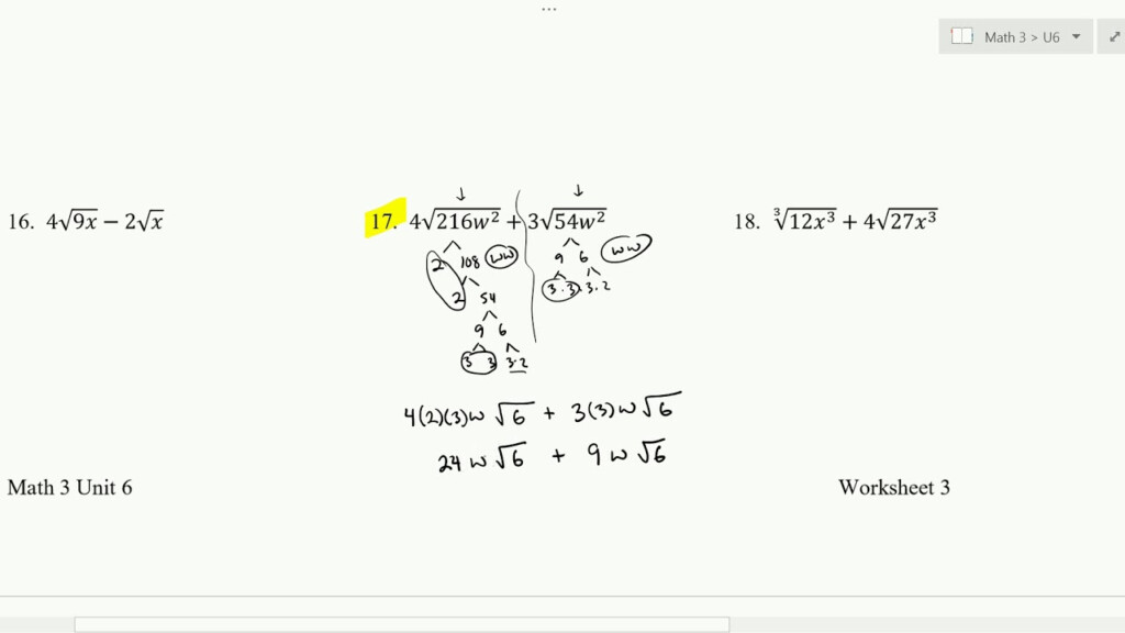 Adding Subtracting Radical Expressions Worksheet 6 3 YouTube