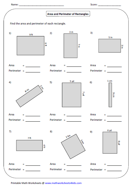 Area And Perimeter Of Rectangle Mixed Math Pinterest Maths 