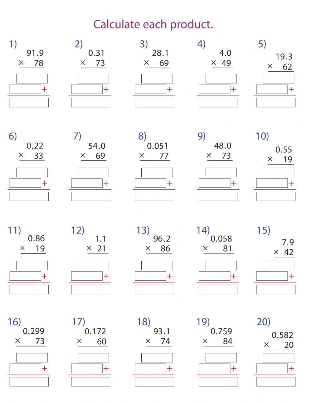 Multiplying Decimal Numbers By Whole Numbers Interactive Worksheet Multiplying Decimal Numbers By Whole Numbers Interactive Worksheet