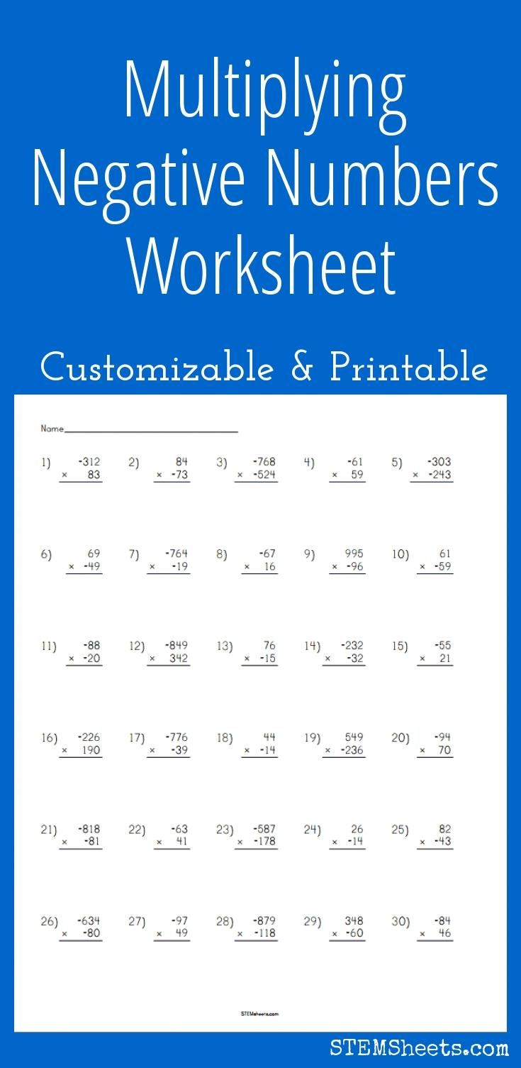 Multiplying Negative Numbers Worksheet Number Worksheets Negative 
