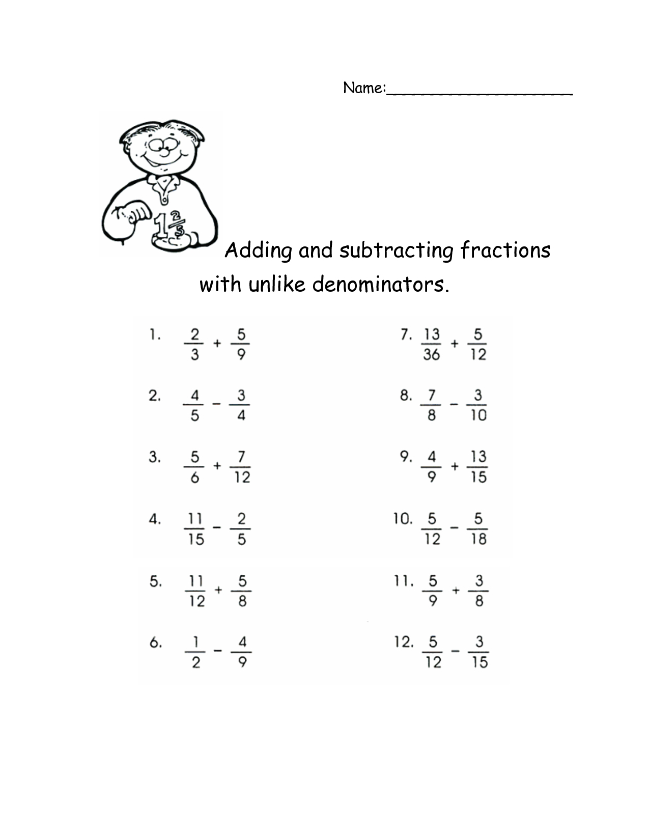 Subtracting Fractions With Unlike Denominators And Regrouping Subtracting Fractions With Unlike Denominators And Regrouping