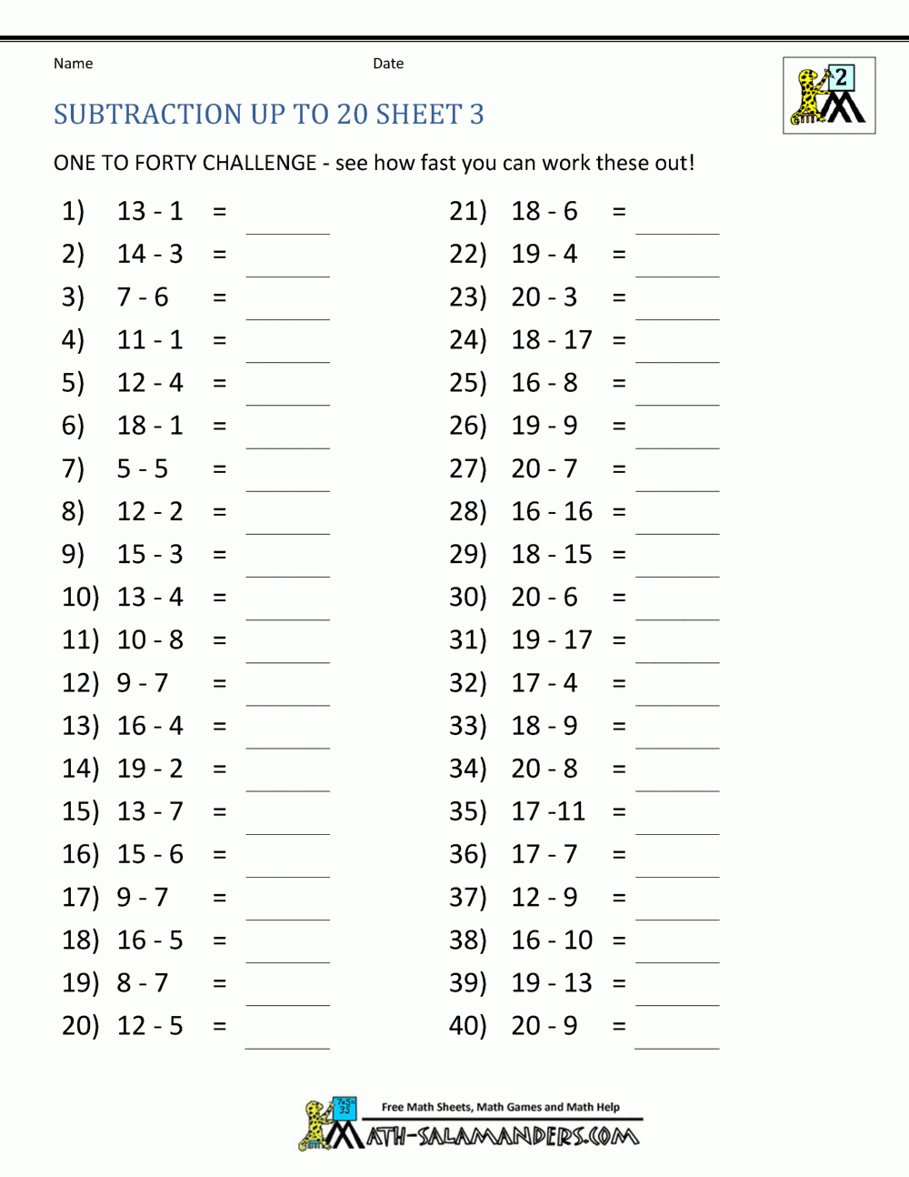 Subtraction For Kids 2nd Grade