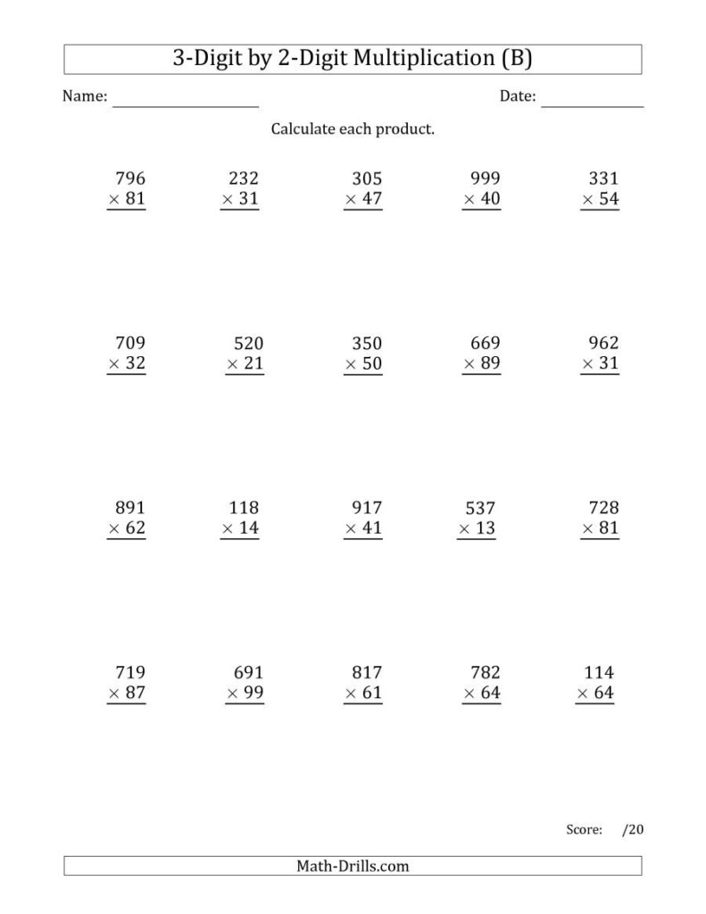 The Multiplying 3 Digit By 2 Digit Numbers B Math Worksheet From The 
