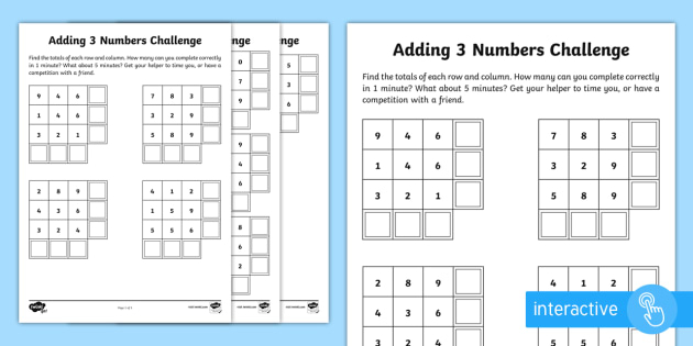 Year 2 Maths Adding 3 Numbers Homework Worksheet