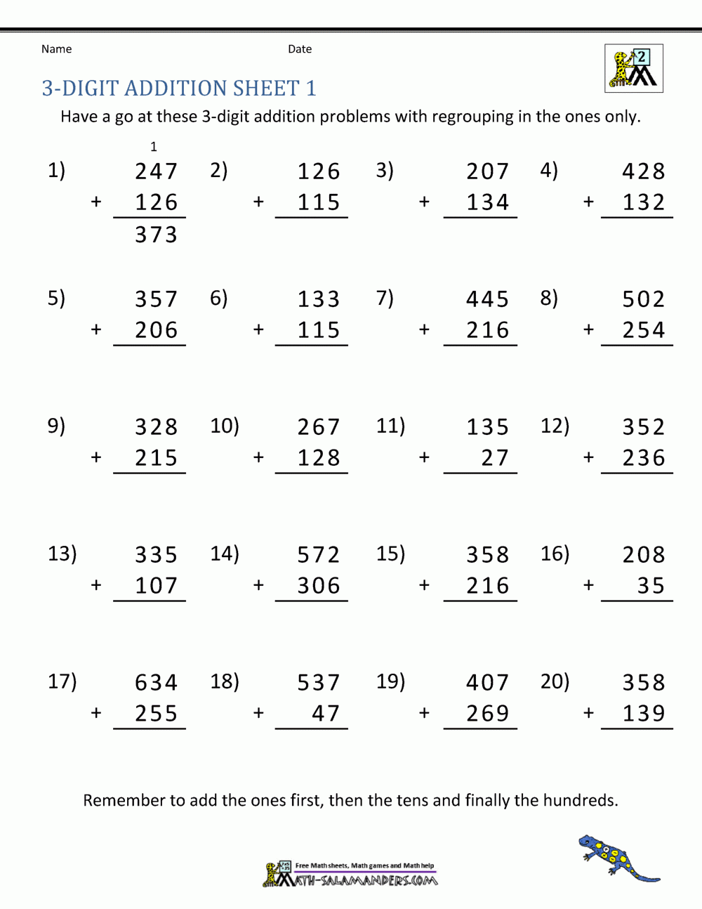 3 Digit Addition Worksheets 3 Digit Addition Worksheets
