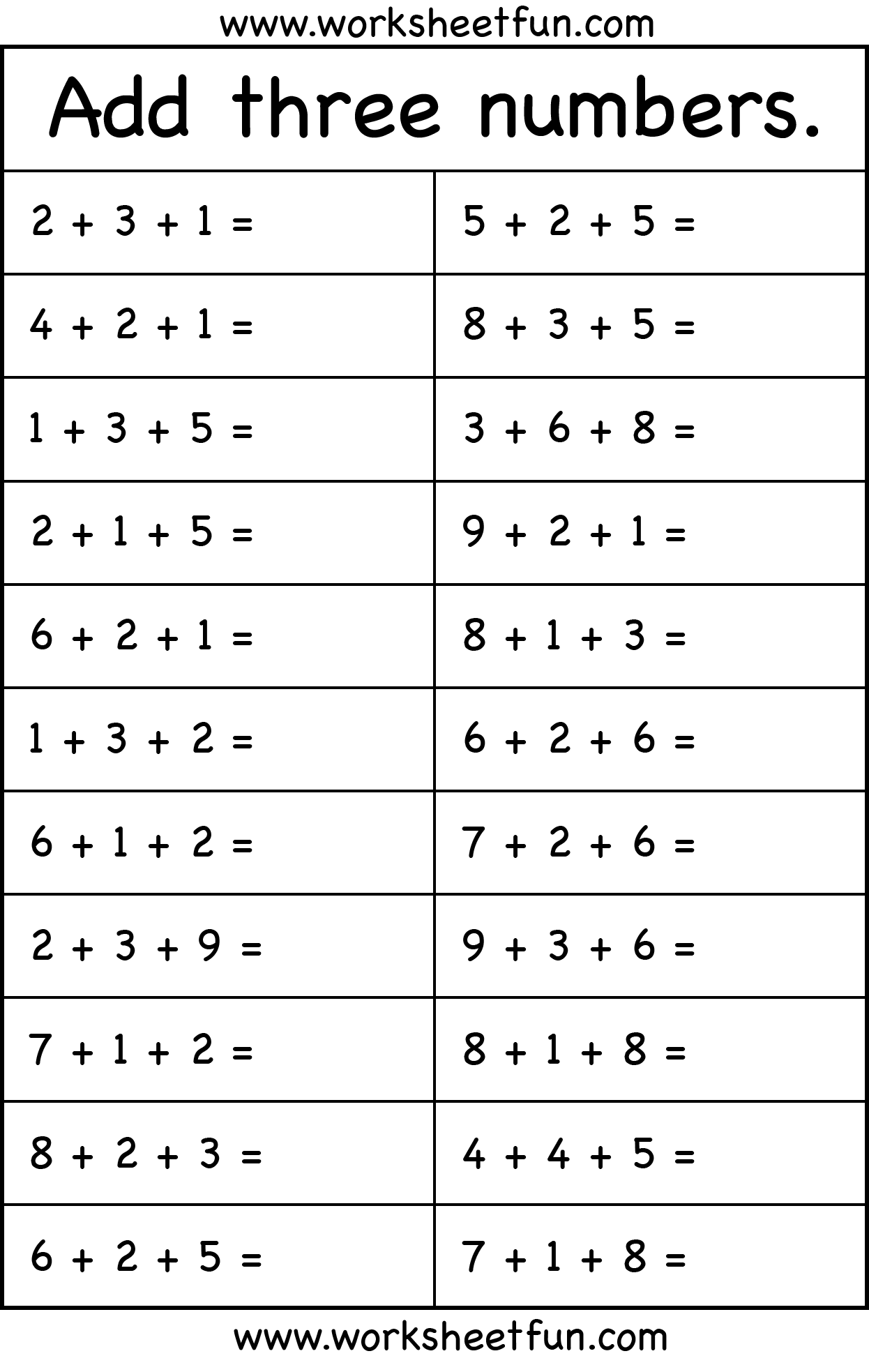 Add Three Numbers 1 Worksheet FREE Printable Worksheets Worksheetfun Add Three Numbers 1 Worksheet FREE Printable Worksheets Worksheetfun