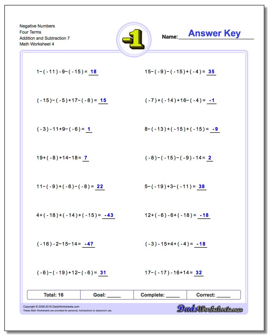 Adding And Subtracting Negative Numbers Worksheets Adding And Subtracting Negative Numbers Worksheets
