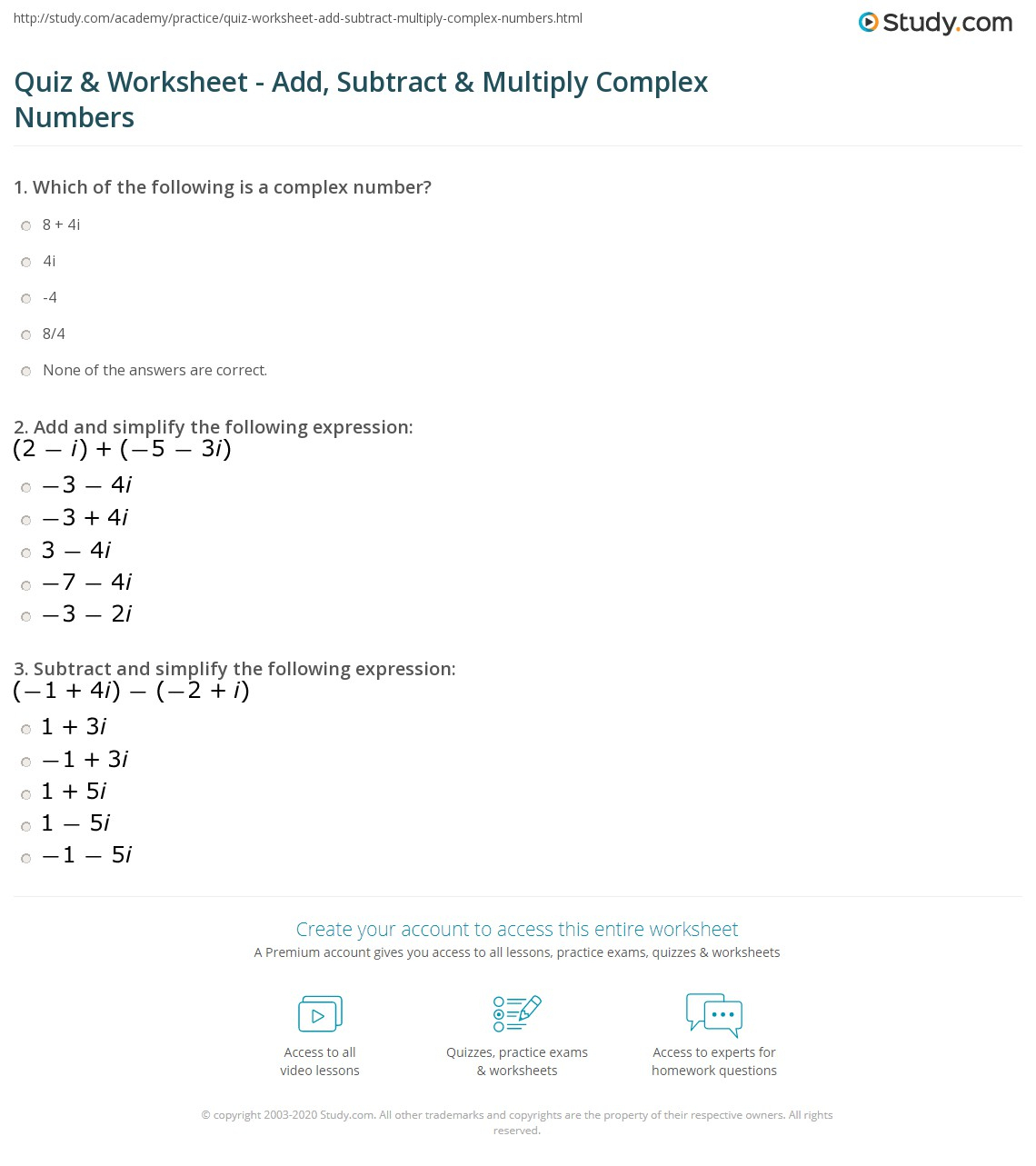 Adding Subtracting Multiplying And Dividing Complex Numbers Worksheet Adding Subtracting Multiplying And Dividing Complex Numbers Worksheet