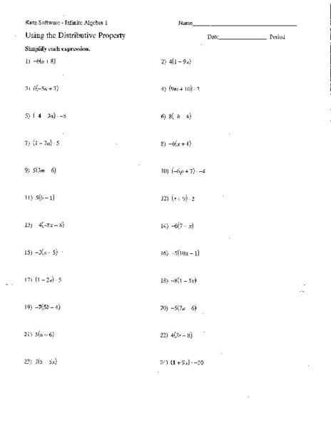 Distributive Property With Negative Numbers And Additional Values Worksheets
