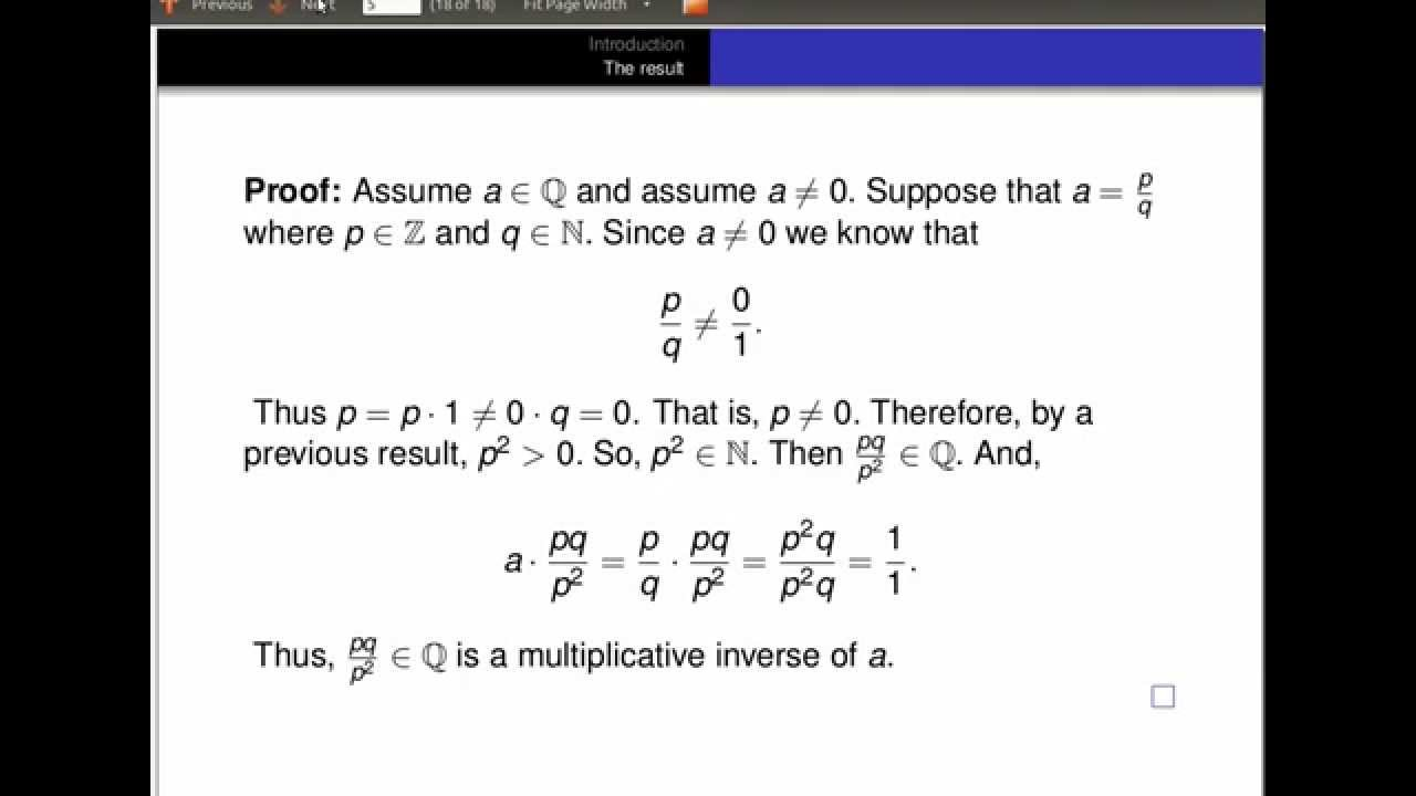 Nonzero Rational Numbers Have A Rational Multiplicative Inverse YouTube