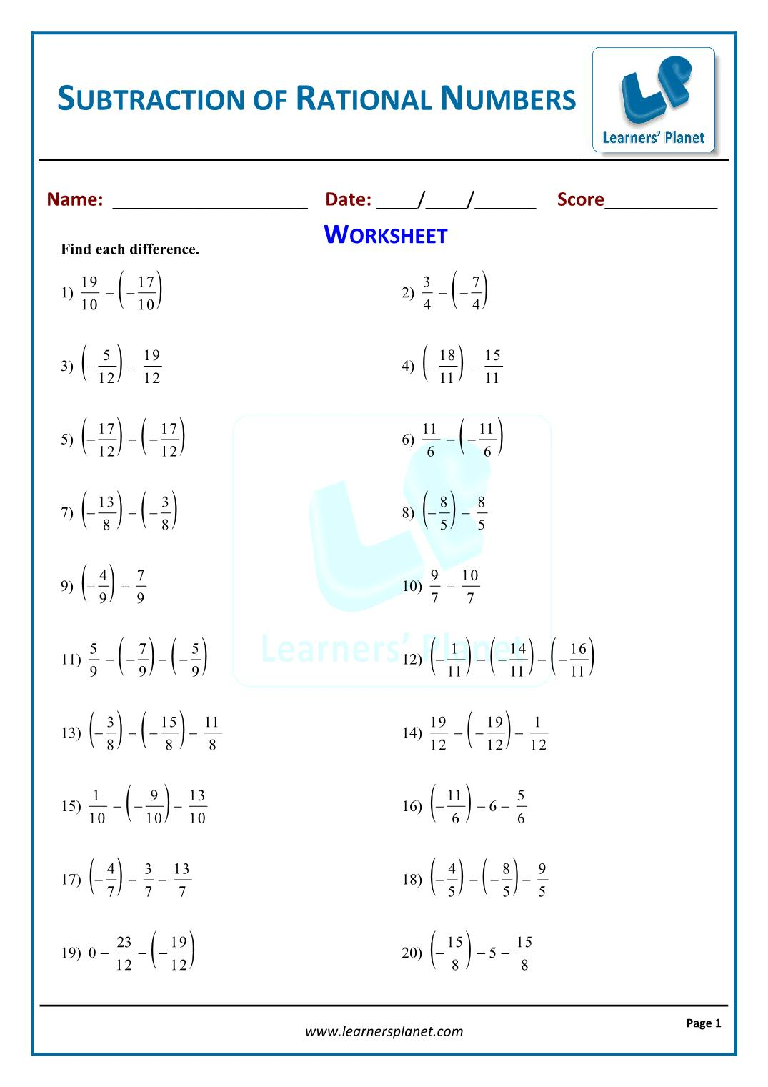 Rational Numbers Free Worksheets Grade 8 Ssc Syllabus