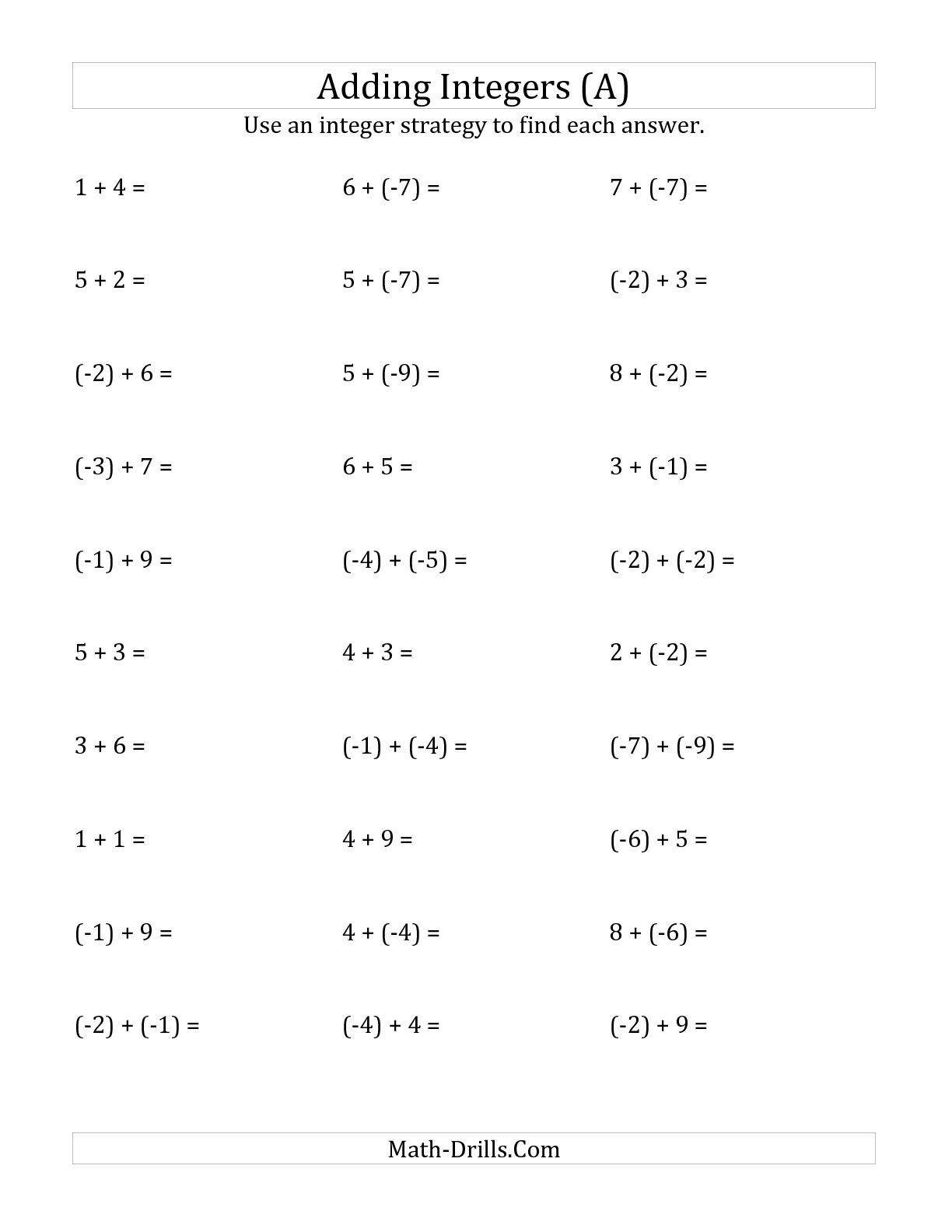 The Adding Integers From 9 To 9 Negative Numbers In Parentheses A 