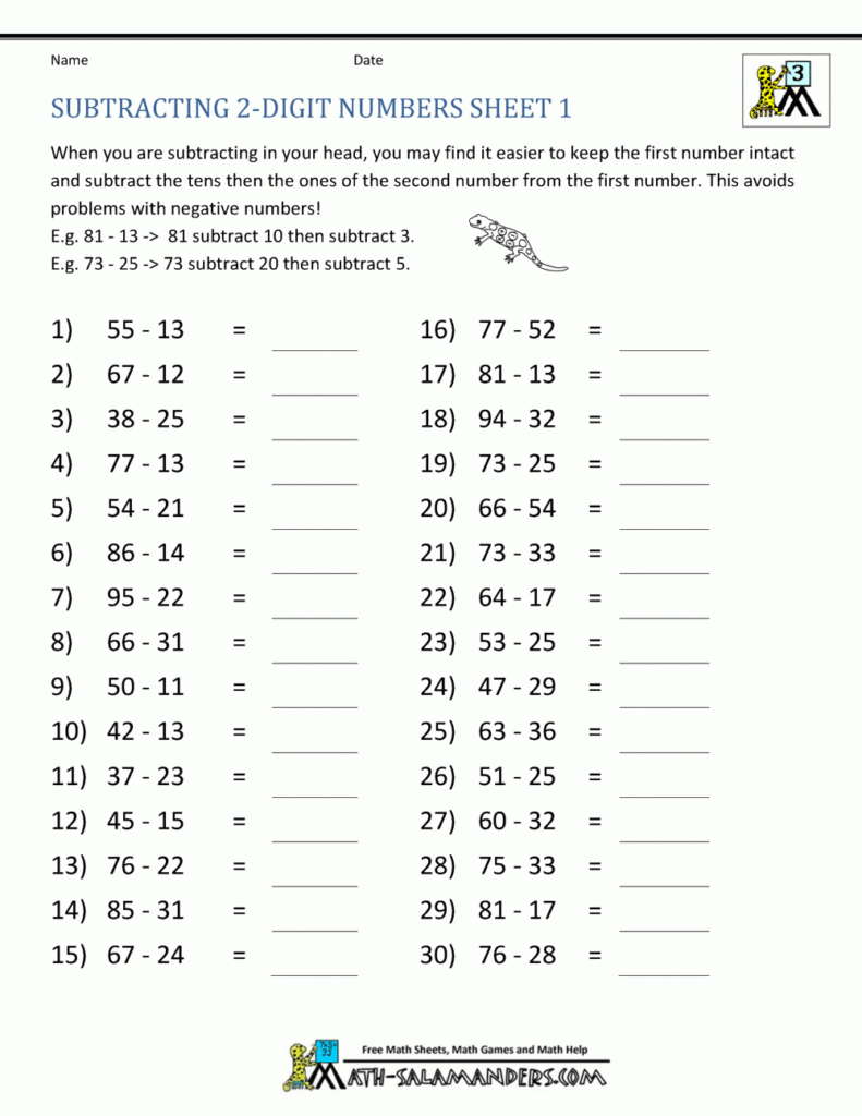 Third Grade Subtraction Worksheets