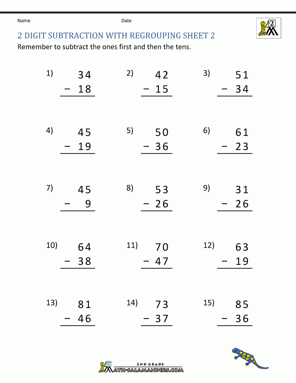 2 Digit Subtraction With Regrouping Worksheets 2 Digit Subtraction With Regrouping Worksheets