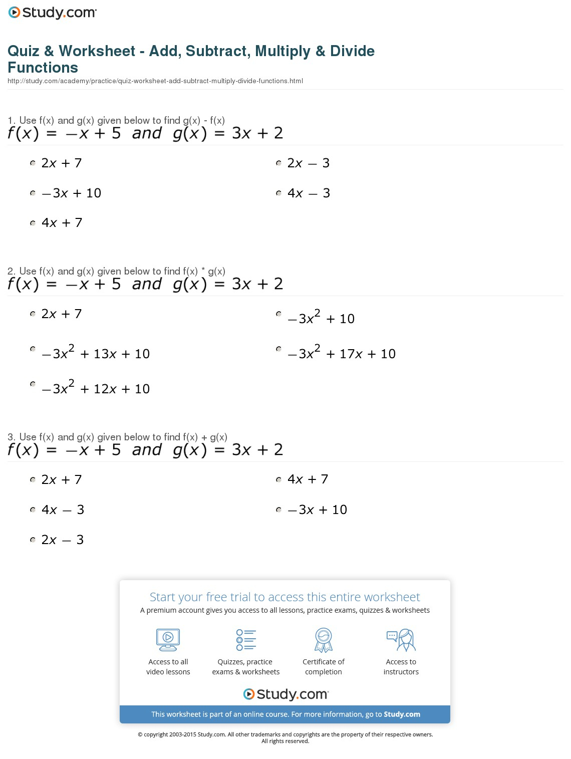 Add Subtract Multiply Divide Worksheets