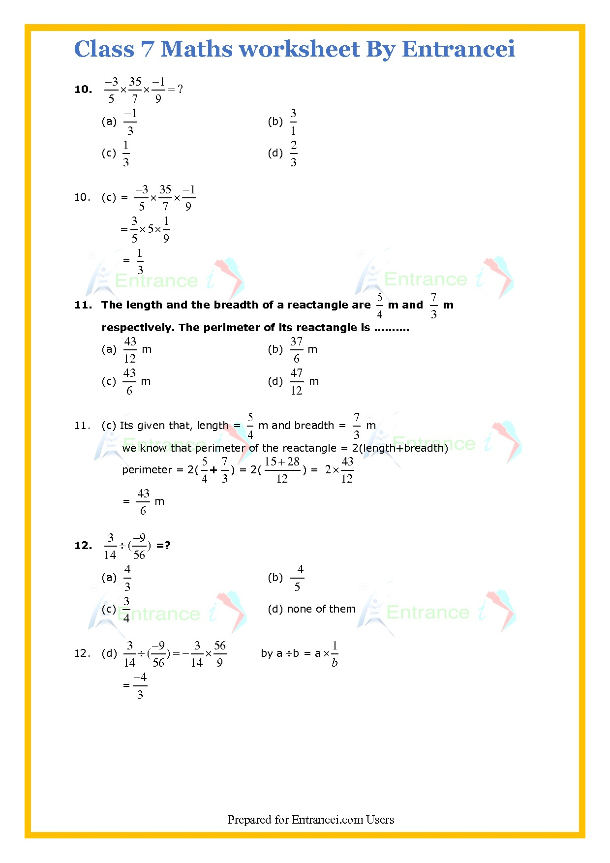 CBSE Class 7 Maths Worksheet For Chapter 9 Rational Numbers CBSE Class 7 Maths Worksheet For Chapter 9 Rational Numbers