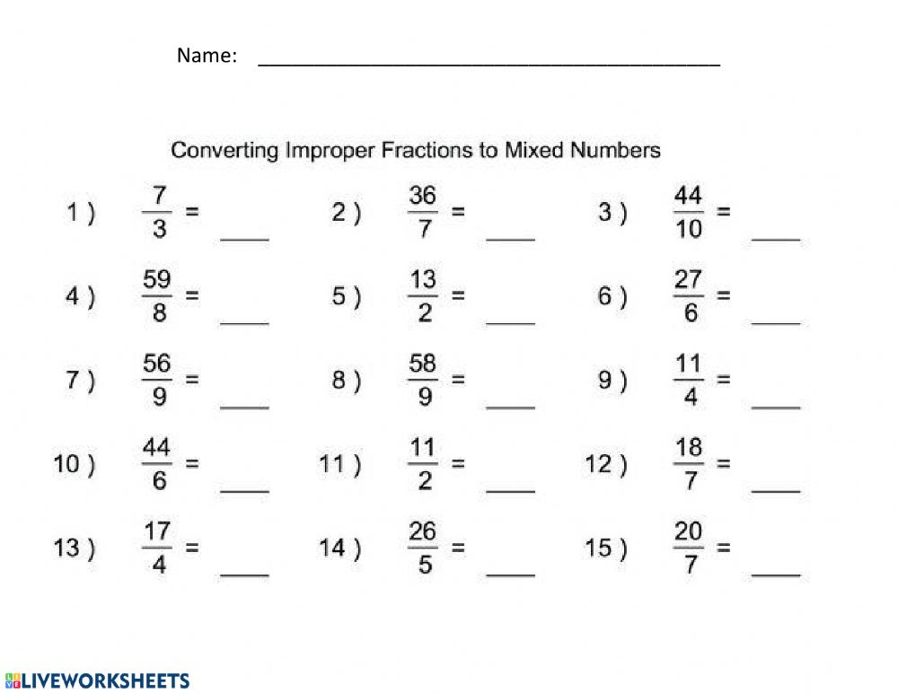 Changing Top Heavy Fractions To Mixed Numbers Worksheet 2022 NumbersWorksheets