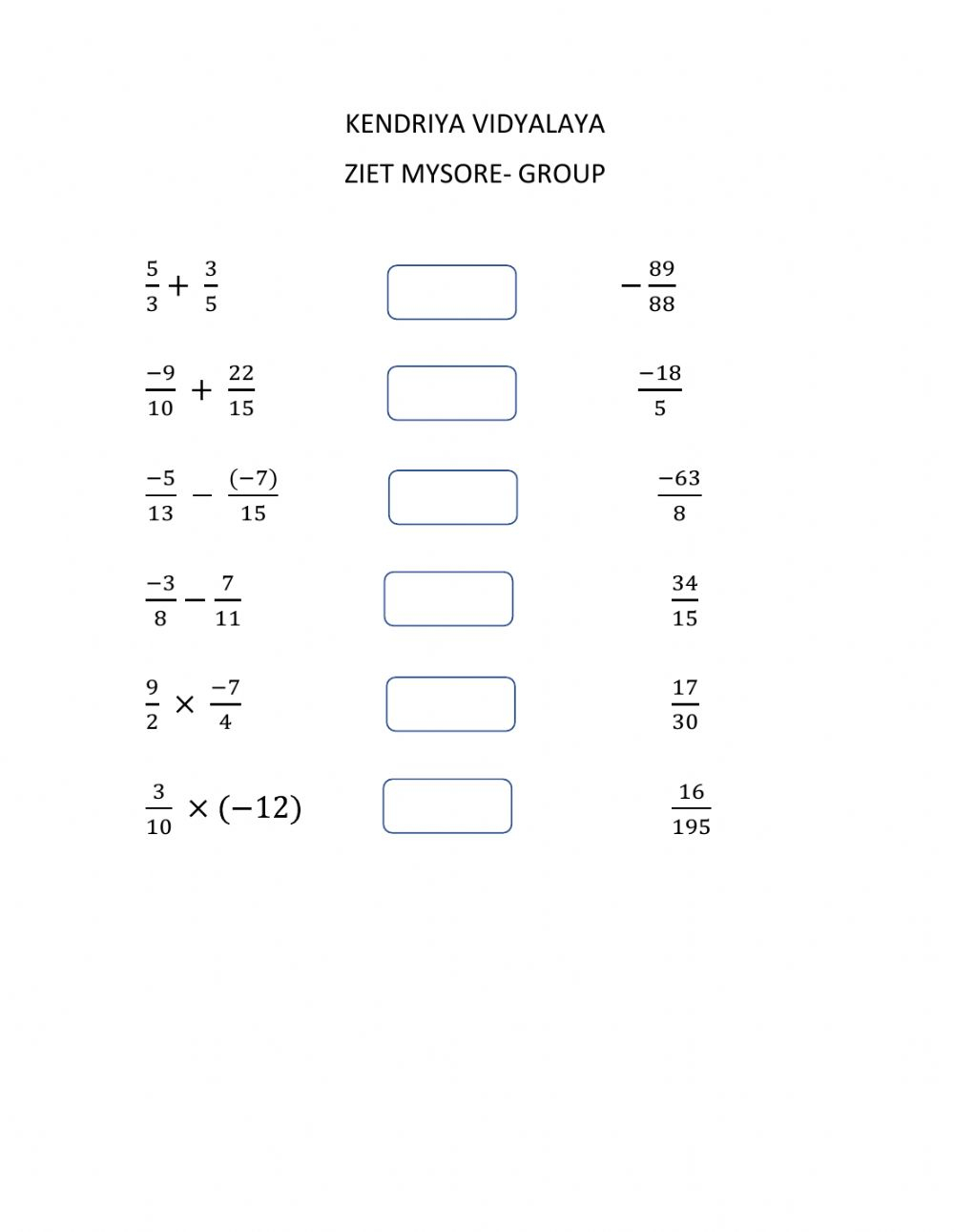 Class 7 Rational Number Worksheet Class 7 rational Number Worksheet