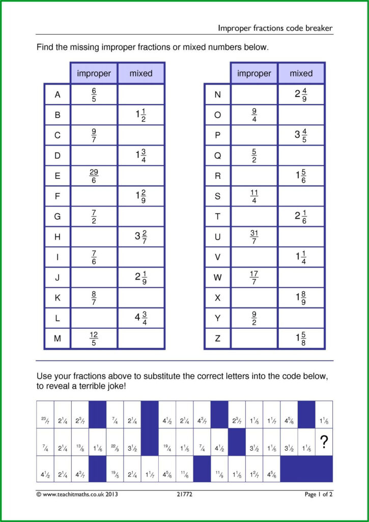 Convert Improper Fractions To Mixed Numbers Worksheet K5 Learning 