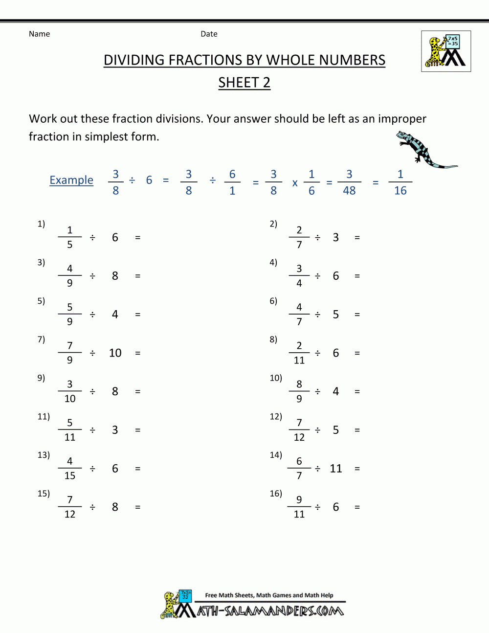 Dividing Fractions By Whole Numbers Worksheet 5th Grade Thekidsworksheet
