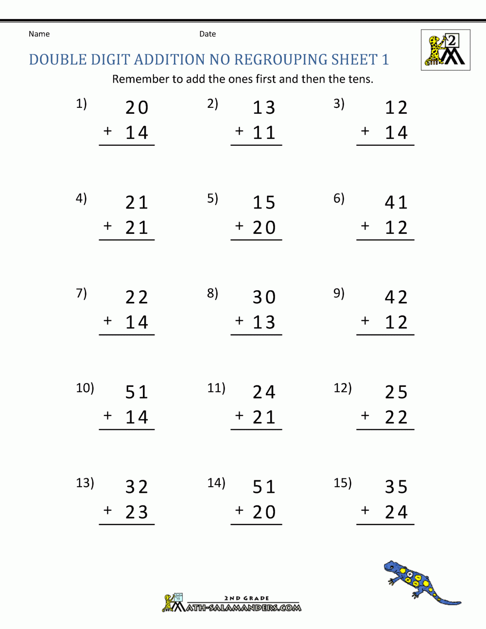 Double Digit Addition Without Regrouping Double Digit Addition Without Regrouping