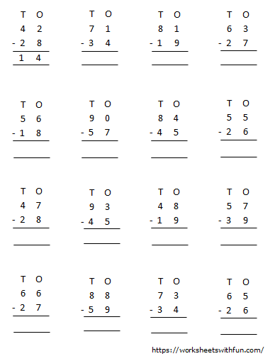 Maths Class 1 Subtraction Of 2 Digit Numbers With Borrowing Maths Class 1 Subtraction Of 2 Digit Numbers With Borrowing