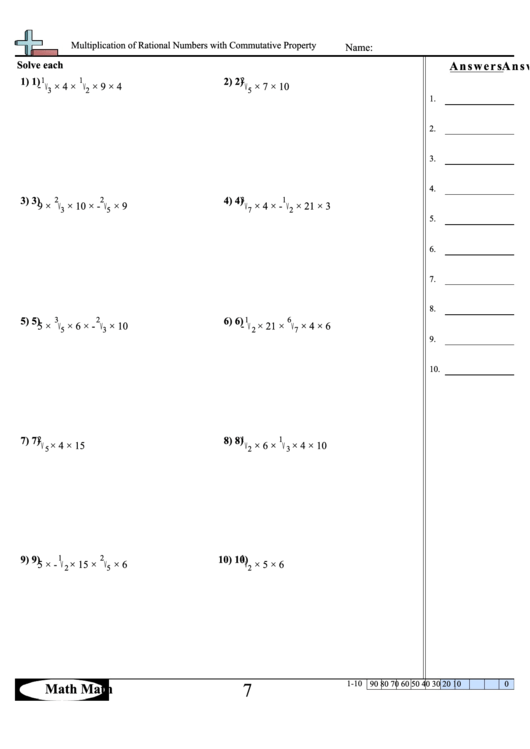 Multiplication Of Rational Numbers With Commutative Property Worksheet 