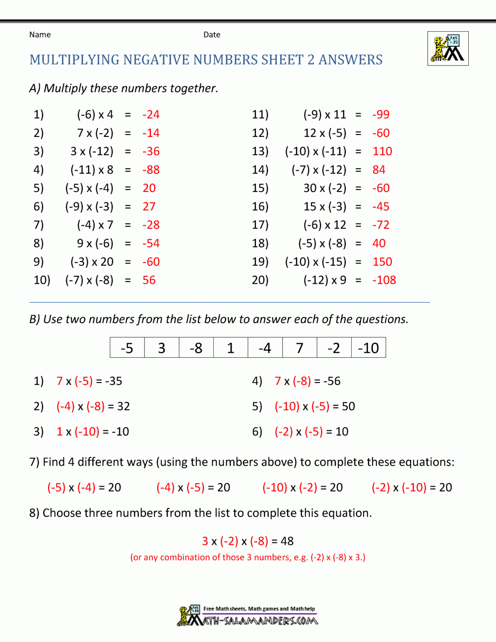 Negative Number Multiplication