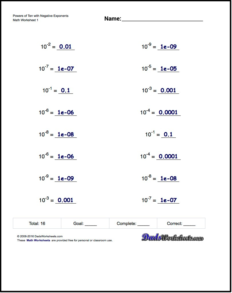 Powers Of Ten Worksheets 5th Grade