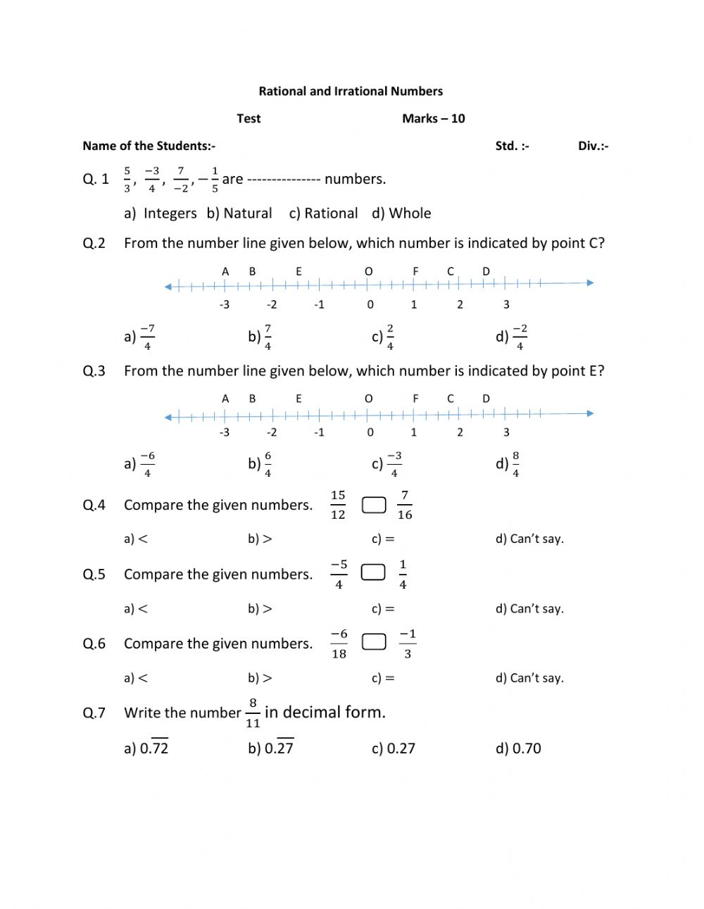 Rational And Irrational Numbers Worksheet 8th Grade Answer Key 