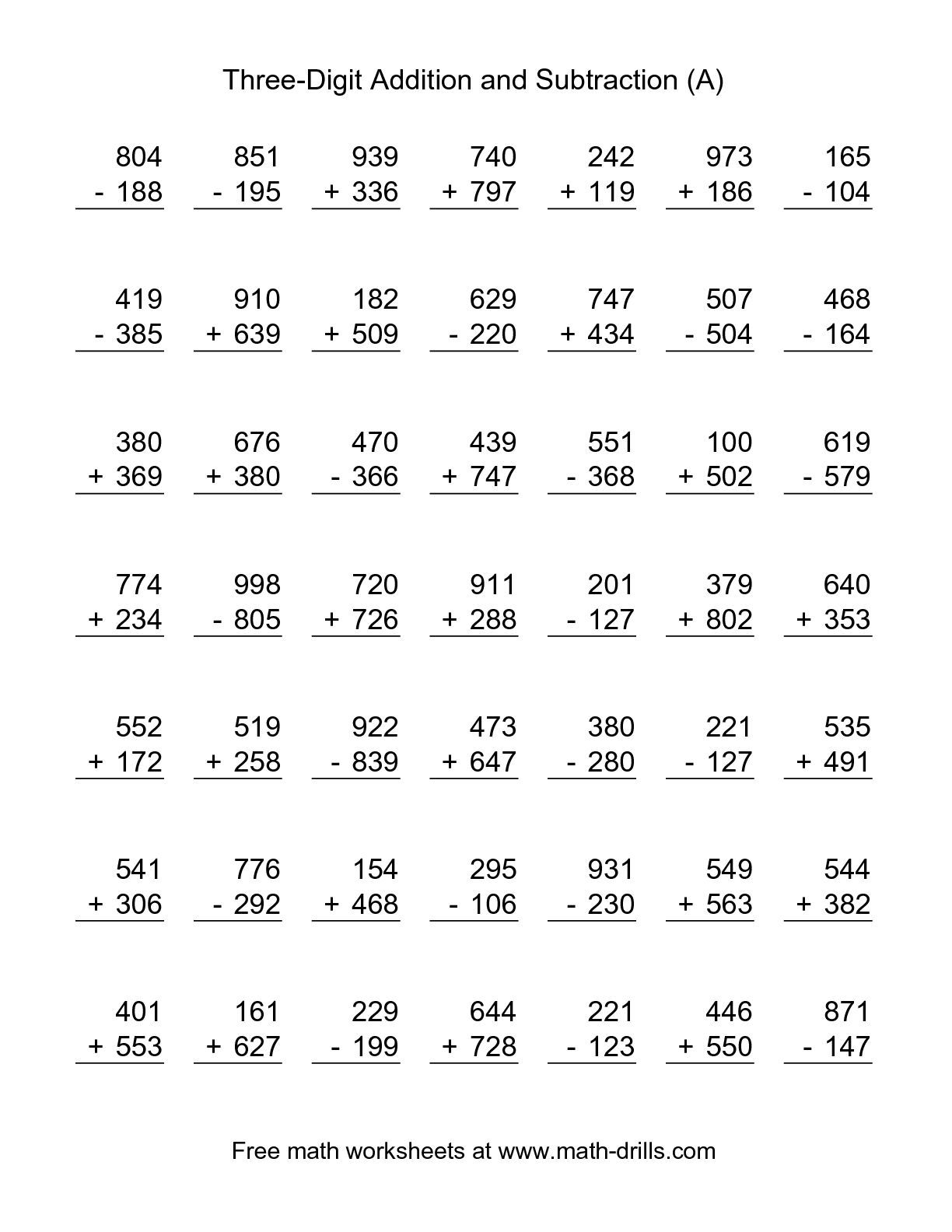 The Adding And Subtracting Three Digit Numbers A Mixed Operations 