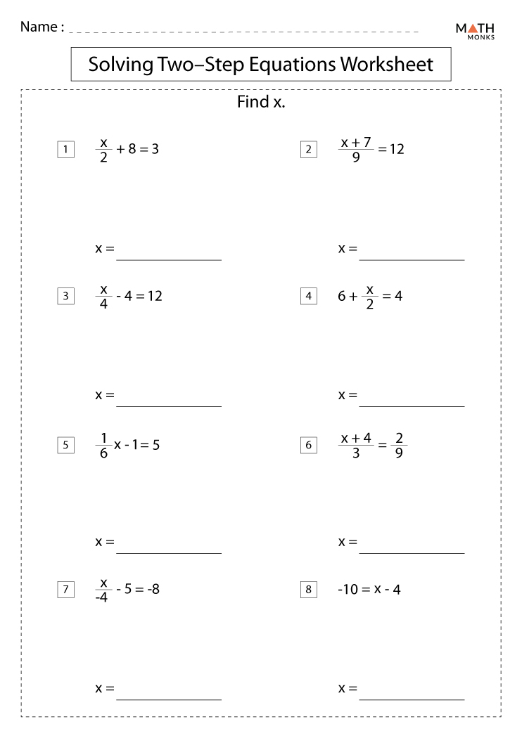 Two Step Equations Worksheets Math Monks Two Step Equations Worksheets Math Monks