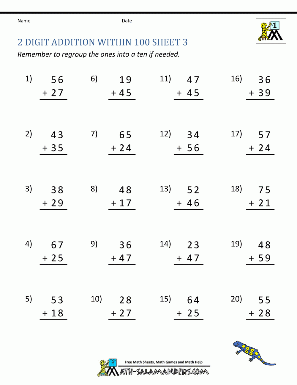 2 Digit Addition Worksheets 2 Digit Addition Worksheets