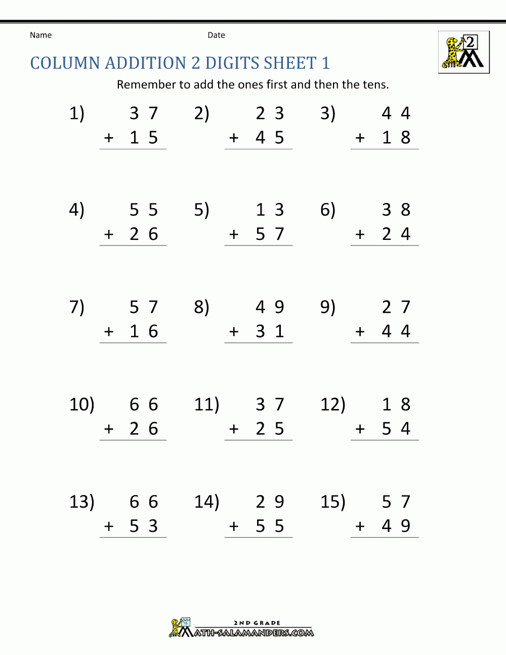 2 Digit Addition Worksheets 2 Digit Addition Worksheets