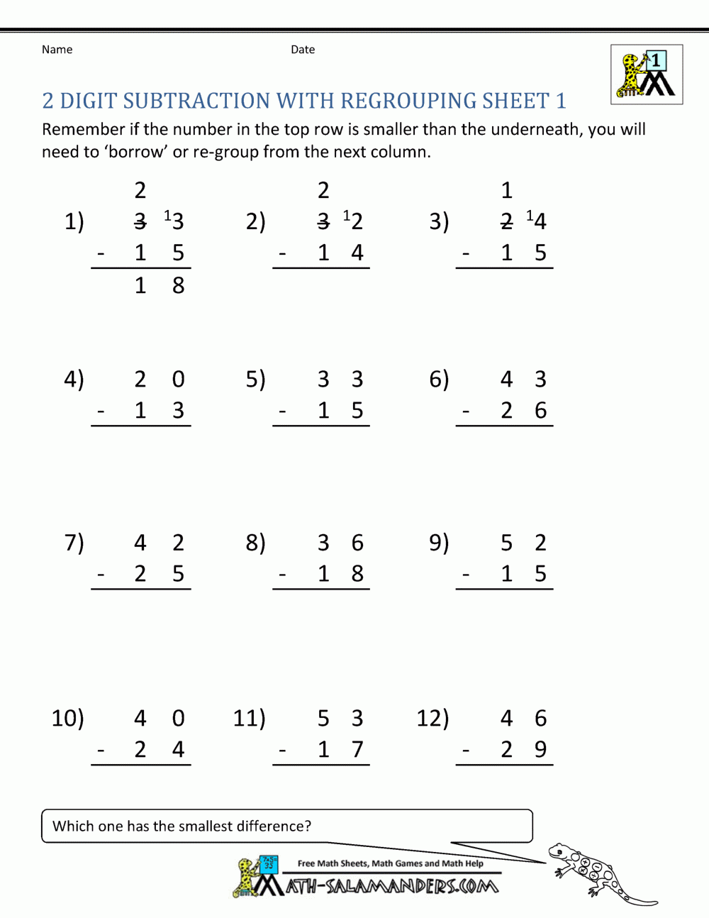 2 Digit Subtraction Worksheets 2 Digit Subtraction Worksheets