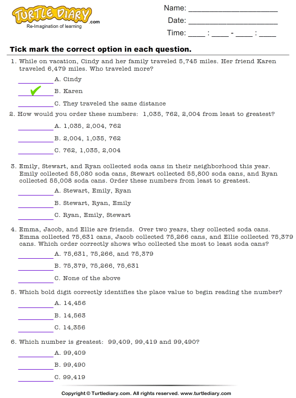 Comparing And Ordering Numbers Worksheet Grade 5 Download Worksheet