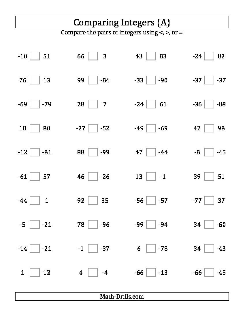 Comparing Integers Worksheet Grade 6 Worksheet Comparing Integers Worksheet Grade 6 Worksheet