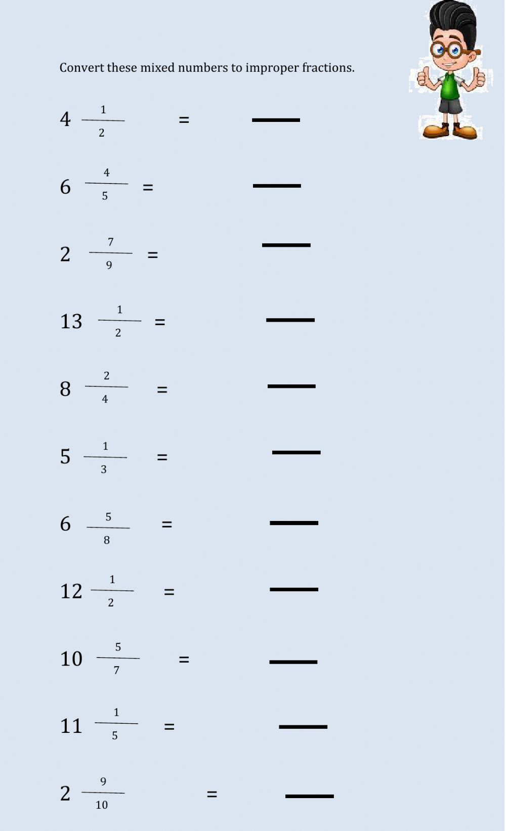 Converting Mixed Number To Improper Fraction Worksheet Converting Mixed Number To Improper Fraction Worksheet