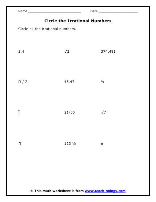 Identifying Rational And Irrational Numbers Worksheets Worksheets Key