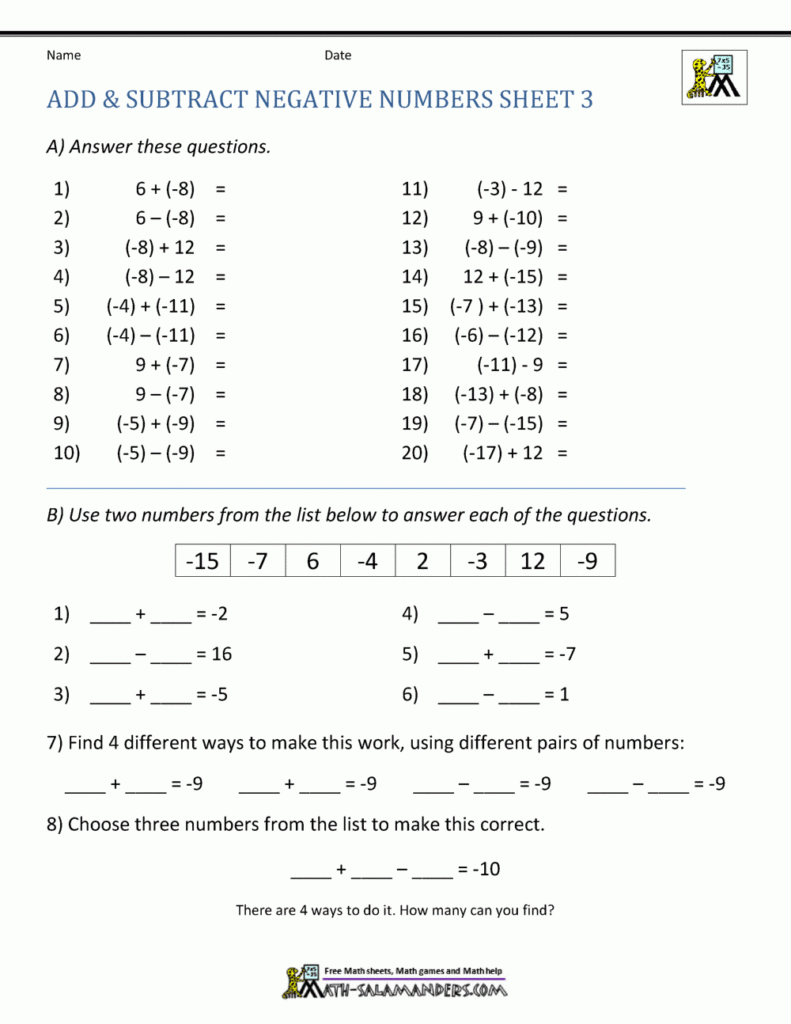 Ks3 Adding And Subtracting Negative Numbers Teaching Resources Adding 