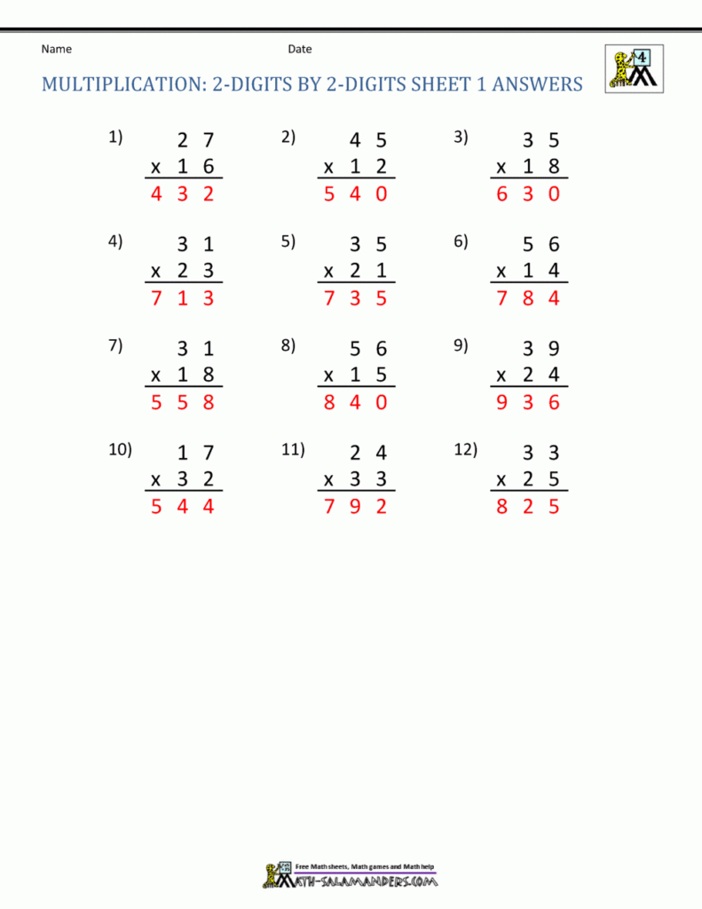 Multiplication Sheets 4th Grade