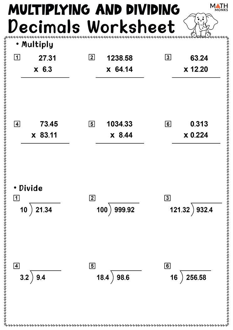 Multiplying And Dividing Decimals Worksheets Math Monks Multiplying And Dividing Decimals Worksheets Math Monks