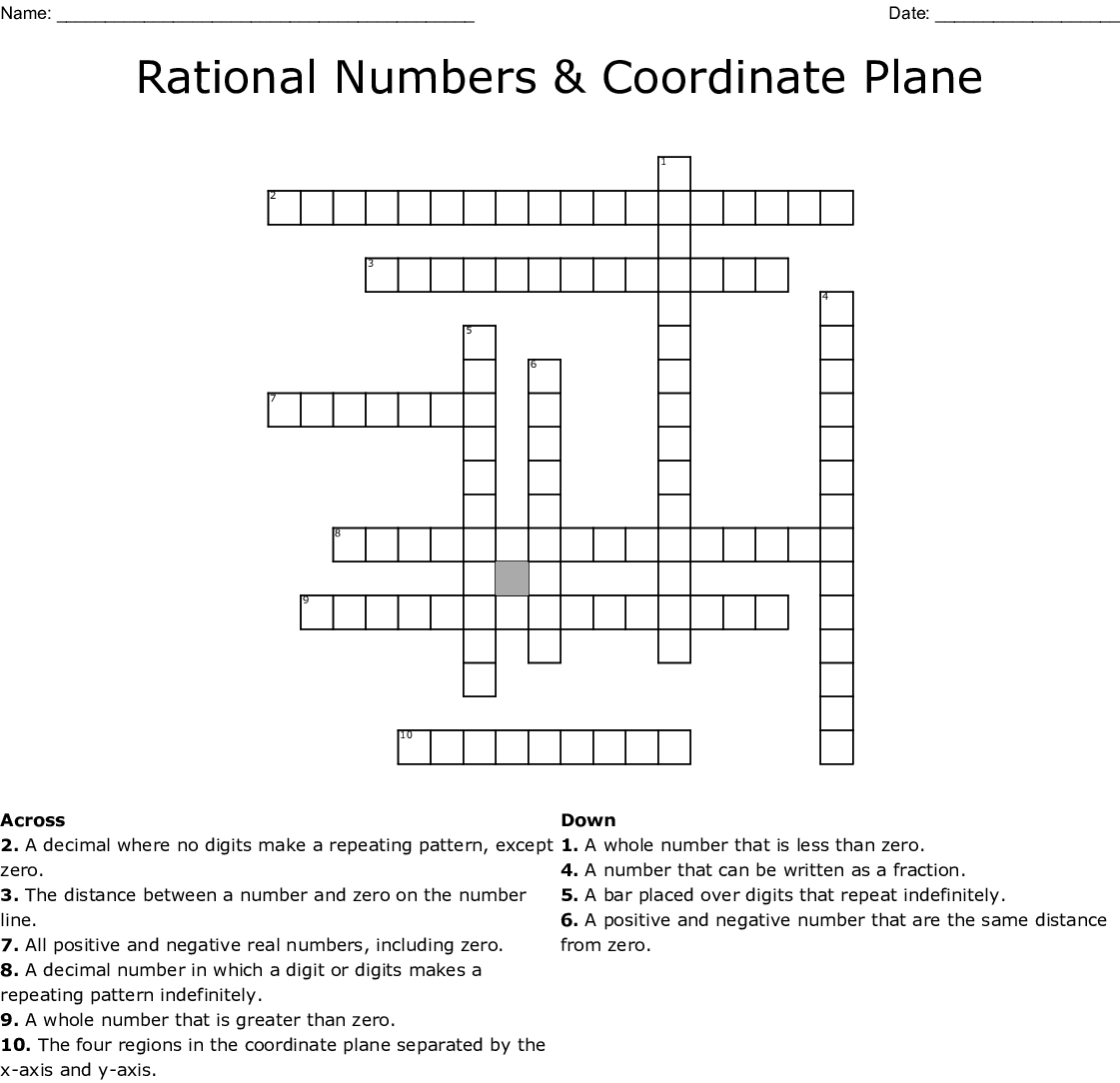 Rational Numbers Coordinate Plane Crossword WordMint Rational Numbers Coordinate Plane Crossword WordMint