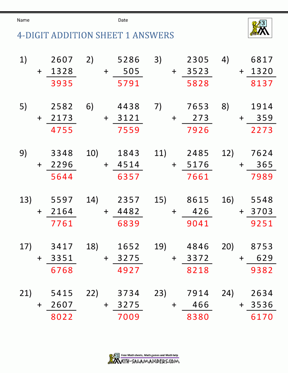 Add Two Four Digit Numbers One Exchange Brian Harrington s Addition 