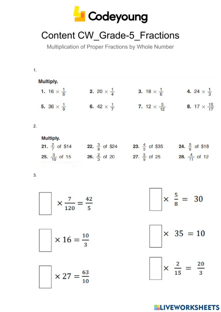 Content CW Multiplication Of Proper Fractions By Whole Number Worksheet