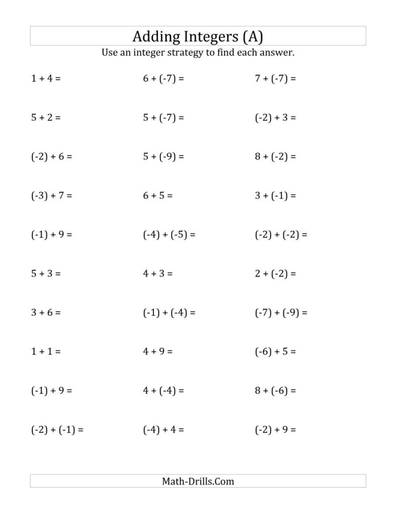 Directed Numbers Worksheets Pdf