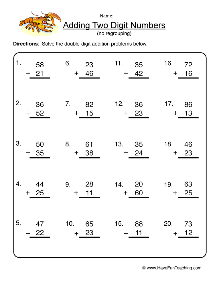 Double Digit Addition Worksheet 2